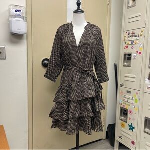 Banana Republic belted dress tiered skirt size L black brown